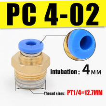 Load image into Gallery viewer, PC Pneumatic air 10mm 8mm 12mm 6mm 4mm hose 1/4 &quot;BSP 1/2&quot; 1/8 &quot;3/8&quot; male thread air nipple brass quick coupling
