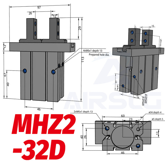 SMC Type Double Acting Air Pneumatic parallel Gripper MHZ2-10D MHZ2-16D 6D 20D 25D 32D 40D S C  Aluminium Clamps Finger Cylinder