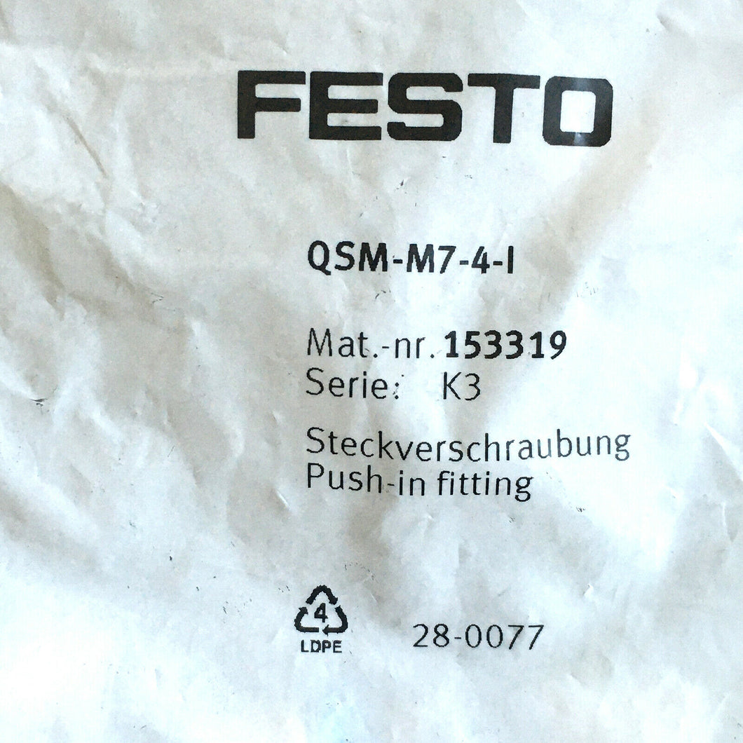 FESTO QSM-M7-4-I Push-In Fitting 153319 10 10Pcs New.