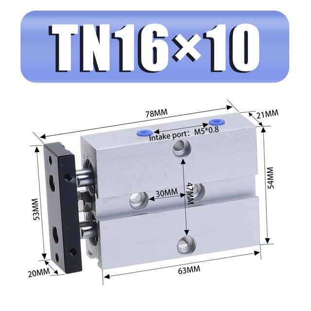 1pcs Pneumatic Cylinder Double Rod TN16 Bore Cylinder 5/10/15/20/25/30/35/40/50/60/70/80/90/100/125/150mm Stroke Aluminum Alloy