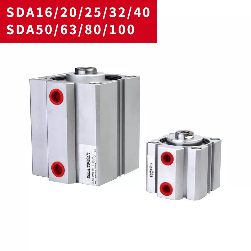 Compact Air Pneumatic Cylinders SDA 16/25/50/100mm Bore Double Acting 5/10/20/30/40/50/60/70/80/90/100mm Stroke