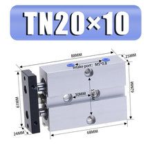 Load image into Gallery viewer, Double Rod Pneumatic Cylinder TN 20mm Bore 10/15/20/25/30/35/40/50/60/70/80/90/100/125/150mm Stroke Air Cylinder Aluminum Alloy
