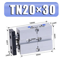 Load image into Gallery viewer, Double Rod Pneumatic Cylinder TN 20mm Bore 10/15/20/25/30/35/40/50/60/70/80/90/100/125/150mm Stroke Air Cylinder Aluminum Alloy
