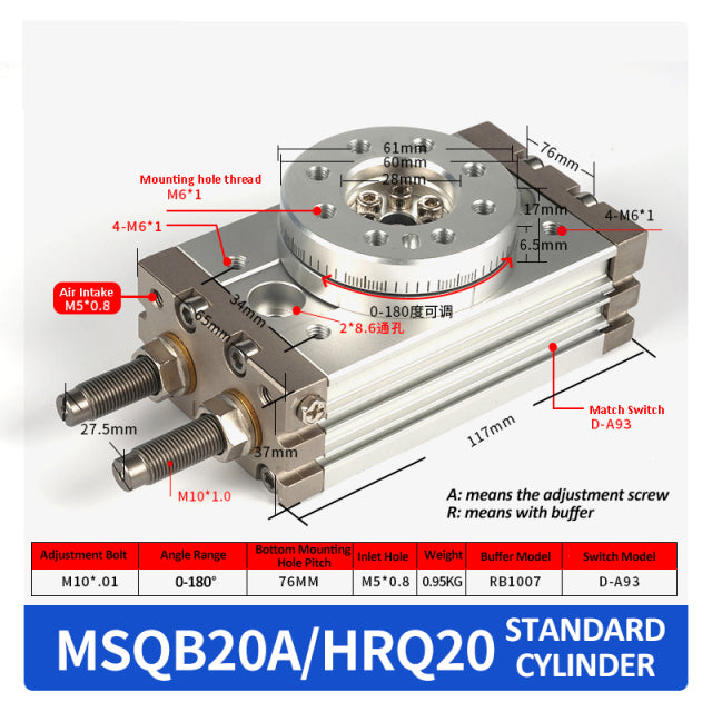 Pneumatic Rotary Cylinder Smc MSQB Adjustable Cylinder Rotary 0-190 Degrees MSQB10A MSQB20A MSQB30A MSQB50A MSQB20R MSQB30R