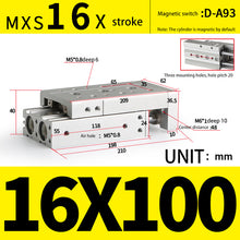 Load image into Gallery viewer, Pneumatic MXS Series Rail Slide Air Cylinder MXS16-10 MXS16-20 MXS16-30 MXS16-40 MXS16-50  MXS16-75 MXS16-100 MXS16-125
